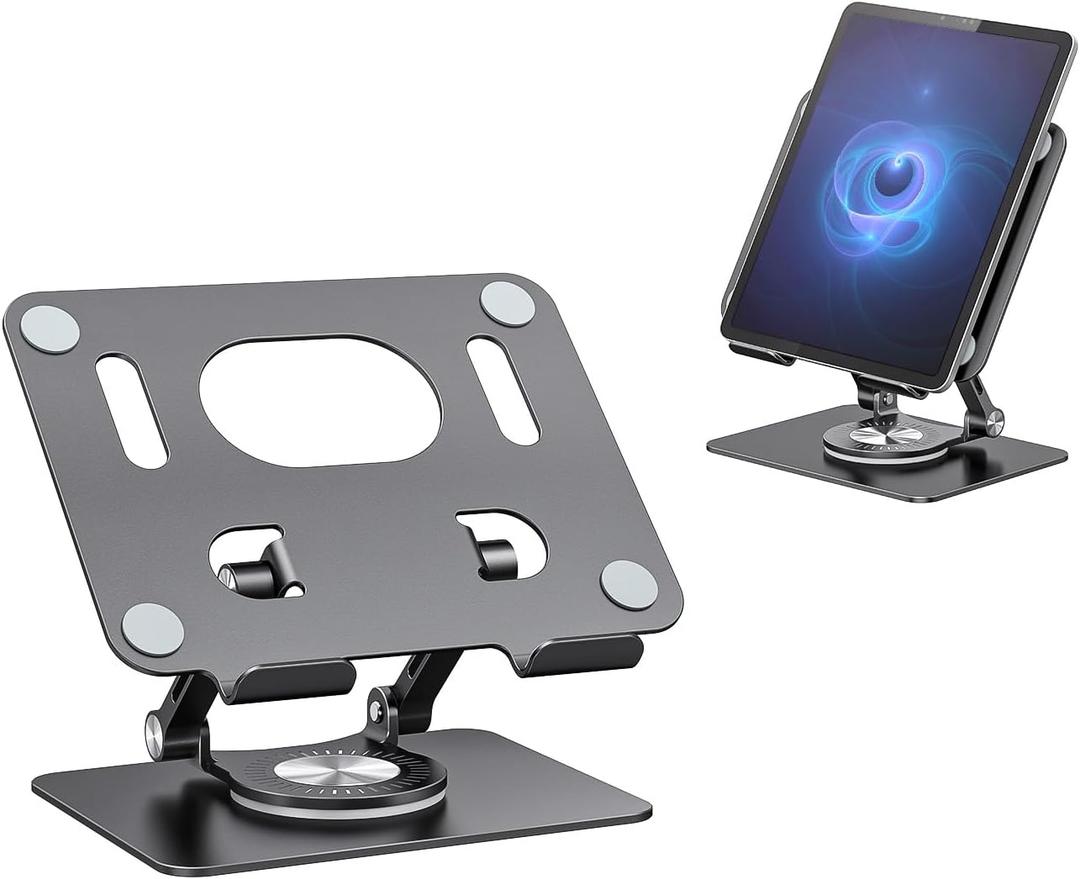 JOIOT Swivel Tablet Stand with 360 Rotating Base, Adjustable Holder for Drawing, Compatible with iPad Pro/Air/Mini and More (Black)