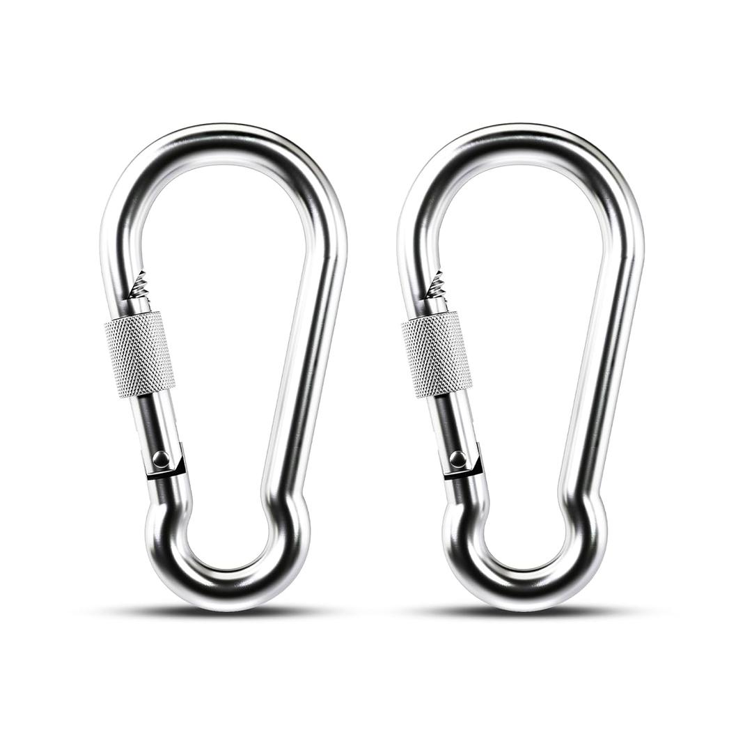KINLINK 2 Pack Screw Locking Carabiner - 7.00 inch Heavy Duty Carabiner Clips, 304 Stainless Steel Large Caribiner for Camping, Swing, Hammock, Hiking, Weight Lifting Machine, Home Gym Equipment