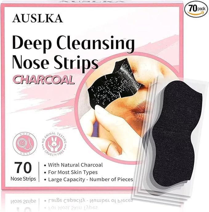 AUSLKA Blackhead Pore Strips,(70 Counts) Blackhead Remover-Deep Cleansing Charcoal Strips - Black Head Nose Strips -Black Head Remover