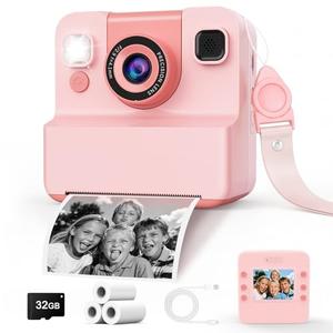 Kids Camera Instant Print Toys for Teenage Girls :Flip-Up Cameras Gift for Girls Ages 3-16 (for Christmas Or Birthday),1080P HD Digital Video Instant Print Cameras with 3 Rolls Paper & 32Gb