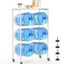 3 Tier 5 Gallon Water Jug Holder 6-Tray Water Jug Rack with Top Shelf and 4 Wheels Heavy Duty Movable Water Jug Stand,5 Gallon Water Bottle Holder for Kitchen Office Living RoomWhite