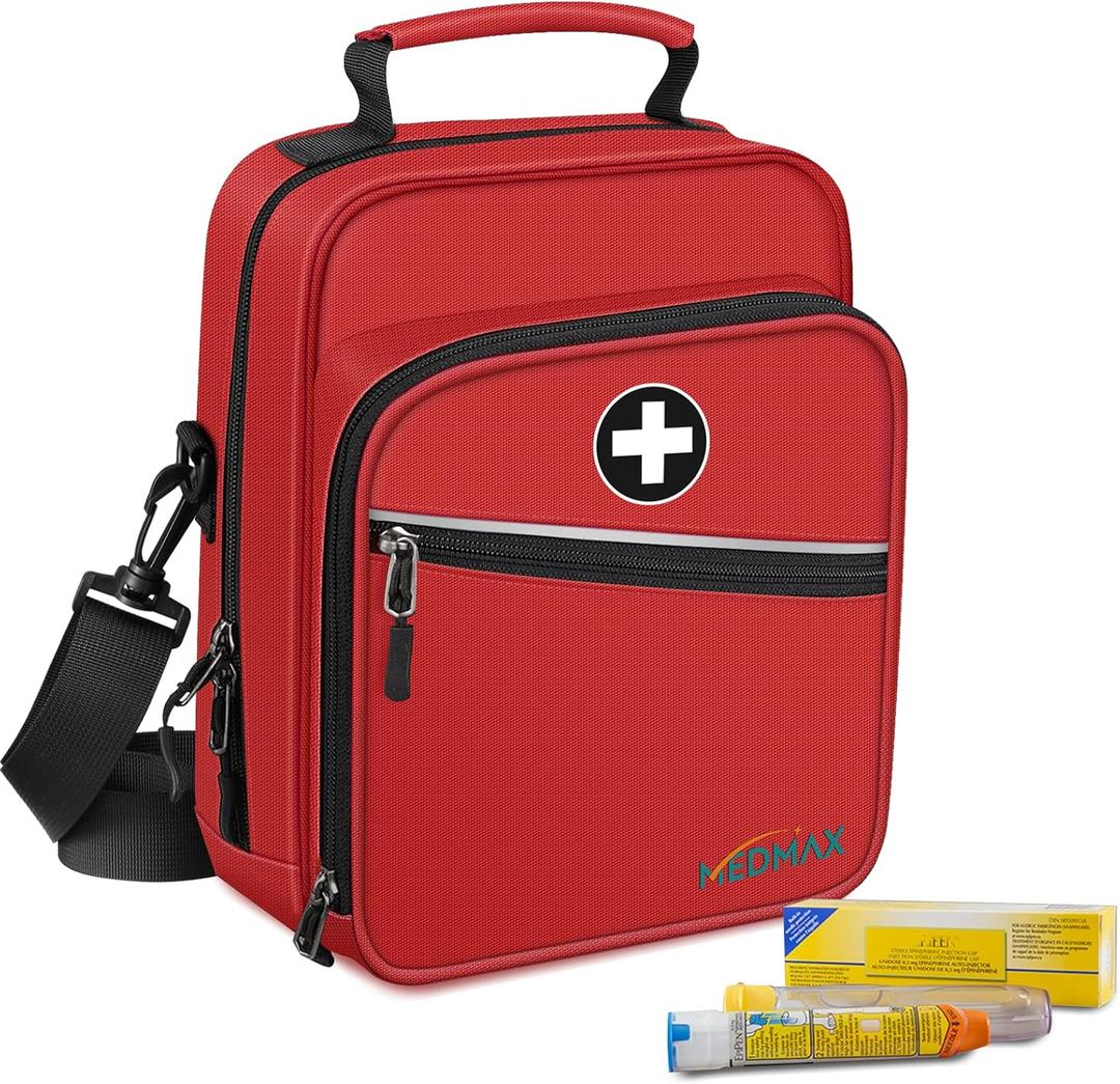 MEDMAX Insulin Cooler EpiPen Carrying Case Insulated, Travel Medication Diabetes Supplies Organizer Bag with Shoulder Strap for Asthma Inhaler, Auvi-Q, Allergy Medicine Essentials (Red)