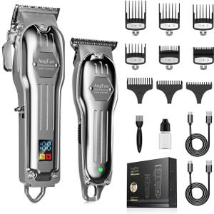AngFan Professional Hair Clippers for Men - Cordless Clippers & Trimmers Set with LCD Display, 7200RPM High-Speed Motor, 5H Runtime, Wall-Mountable Barber Tools for Home Use & Professional Barbers