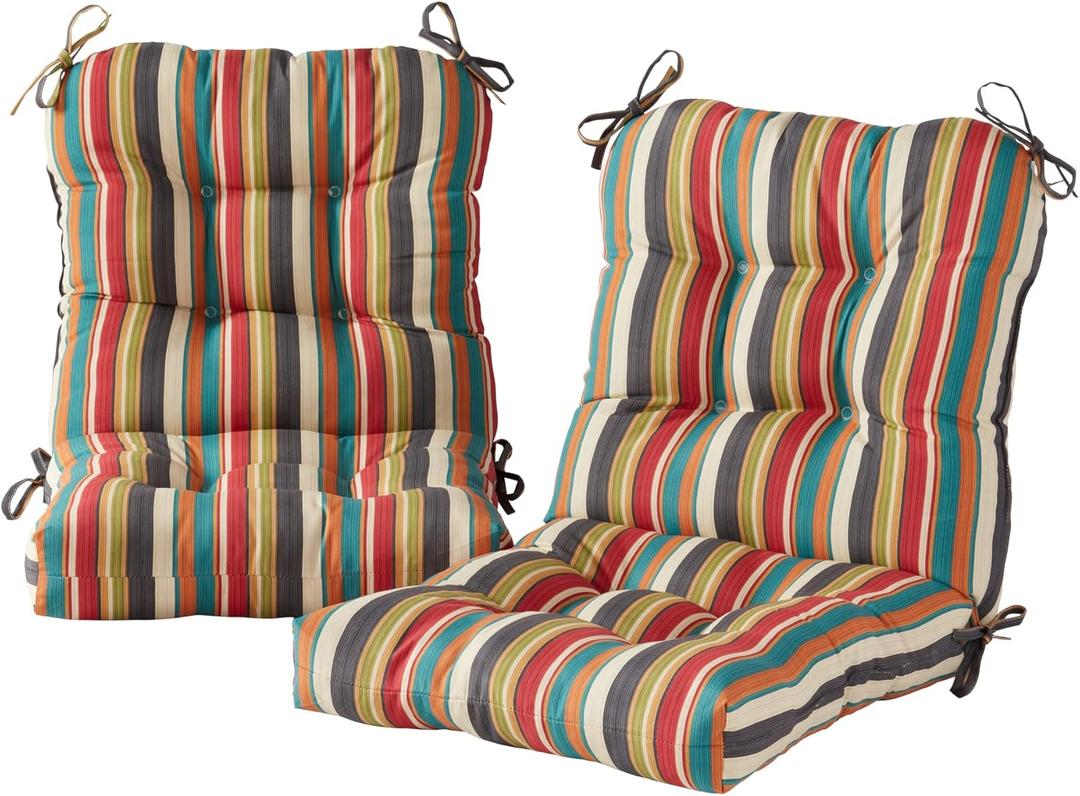 Greendale Home Fashions Outdoor Seat/Back Chair Cushion, Set of 2, Adobe Stripe 2 Count