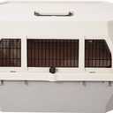 Amazon Basics Hard-Sided Dog and Cat Kennel, Single-Door Travel Pet Carrier with Metal Wire Ventilation, 23.6"L x 15.7"W x 13"H, Beige