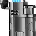 Castelar Cigar Torch Lighter Triple Flame Windproof Refillable Butane Cigar Lighter with Rest Holder Punch - Butane Not Included (Gunmetal/Black)