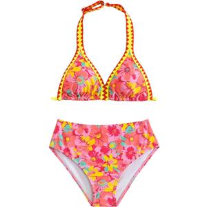 BEAUDRM Girl's 2 Piece Floral Print Swimsuits Halter Triangle Bikini Boho High Waisted Bathing Suit Pink 11Y