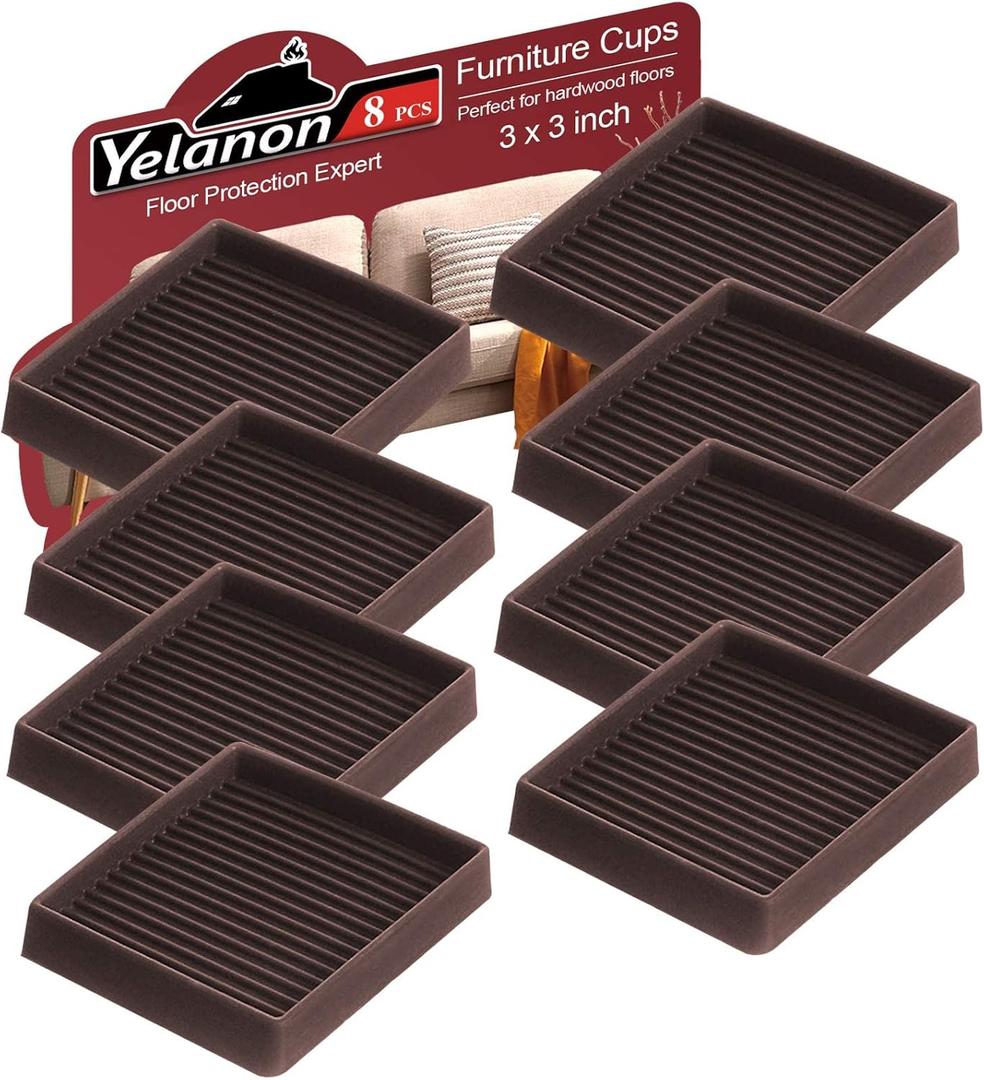 Yelanon Non Slip Furniture Pads for Hardwood Floors -8 Pcs 3 Furniture Coasters Cups, Anti Skid Furniture Grippers Rubber Feet, Floor Protectors for Furniture Bed Couch Stoppers