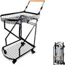 2-Tier Collapsible Utility Cart with Wheels, 110lbs Foldable Grocery Shopping Cart on Wheels,Heavy Duty Multi Function Folding Utility Cart for Camping, Kitchen, Bathroom, Office, 36Cm X 19Cm X 56Cm