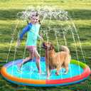 SLOOSH 60" Non-Slip Splash Pad Sprinkler - Outdoor Water Play Toys Backyard Fountain Mat for Toddlers Kids Dogs, Thickened Sprinkler Outside Pool Party Durable for Girls Boys Pets (60in, Multicolor)