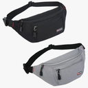 2 Packs Fanny Packs for Men and Women, Water Resistant Sports Waist Pack Bag Bum Bag for Travel Hiking Running (Black + Gray)