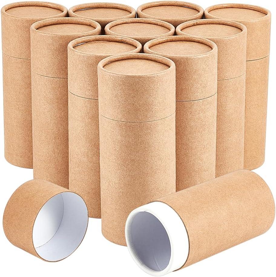 BENECREAT 10PCS 100ml/ 3.5oz Kraft Paperboard Tubes Round Kraft Paper Containers for Pencils Tea Caddy Coffee Cosmetic Crafts Gift Packaging, Light Khaki
