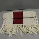 Boho Macrame Table Runner Farmhouse Woven Small Table Runner with Tassels 48 Inches Ivory& Burgundy Red Cotton Linen Kitchen Table Decor for Dining Dresser Home Tea Table Decor (12" x 48")