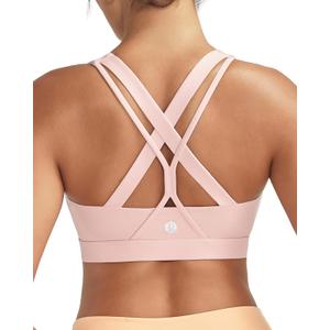 RUNNING GIRL Sports Bra for Women High Support, Criss-Cross Back Padded Strappy Sports Bras Yoga Bra with Removable Cups (Pink, XXL)
