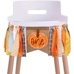 Pumpkin One High Chair Banner - Halloween 1st Birthday Party Decoration Supplies, Fall Thanksgiving Party Banner, Anniversary Photo shoot background props (Pumpkin canvas orange)