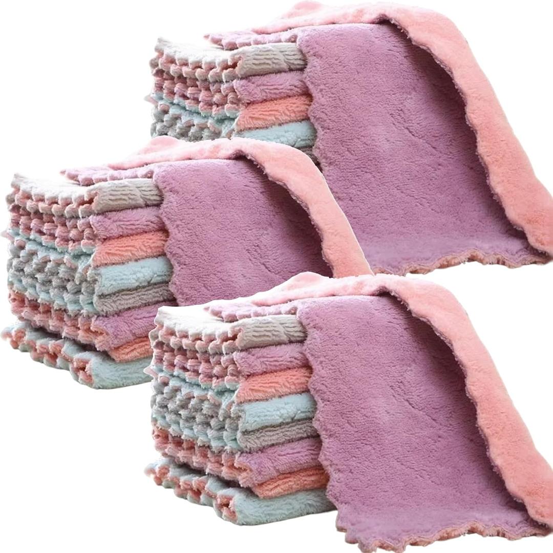 24 Pack Kitchen Cloth, Microfiber Dish Towels Washcloths, Super Absorbent Coral Velvet Dishtowels, Premium Cleaning Cloths,Non-Stick Oil Quick Dry Dish Towels, Soft Tea Towel, Table Cleaning Cloths.