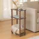 dreampossible Narrow Side Table 3-Tier, Skinny End Table with Solid Wood Legs for Small Spaces, Slim Console Table Nightstand for Living Room Bedroom Sofa Gap, Thin Bedside Table with Storage Shelf