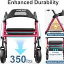 Foldable Rollator Walkers with Seat for Seniors, 8'' Big Wheels, 350 lb. Weight Capacity, Adjustable Handles and Seat Height, Lightweight Rolling Walker, Red