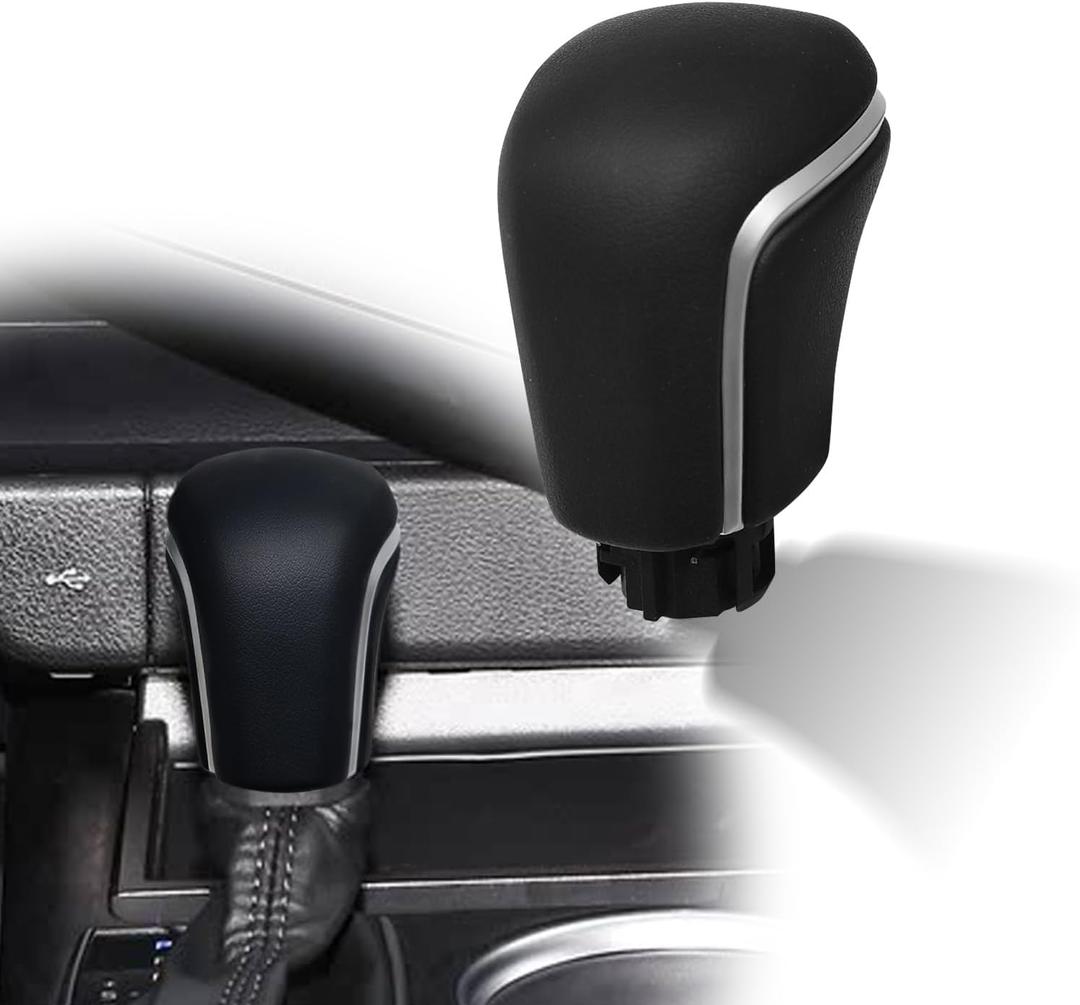 Gear Shift Knob Compatible with Toyota Camry 2018-2024 Corolla 2018-2023 Avalon 2019-2023 CHR 2022-2023 Shifter Knob Handle Black Leather Silver