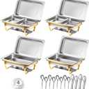 Chafing Dishes for Buffet, 8 Qt High Grade Chafing Dish Buffet Set, Rolled-Edge Design Food Warmers for Parties, Buffet, Wedding, Birthday, Camping 4 Pack 6 Pans [Half Gold]