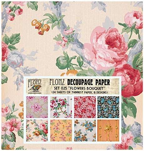 Decoupage Paper Pack (24 Sheets 6"x6") Flower Bouquet FLONZ Vintage Styled Paper for Decoupage and Craft