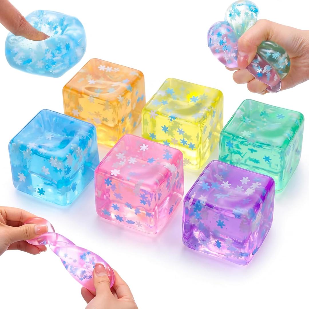Gemscream 6 Pcs Stress Cube Bulk Slow Rising Ice Cube Stress Balls for Adult Sensory Squeeze Cubes Birthday Gifts for Anxiety Relief Party Favors Goodie Prizes (Multicolor)