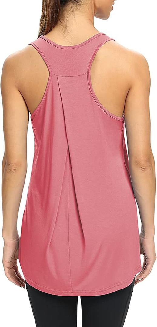 Bestisun Workout Yoga Athletic Shirts Racerback Long Tank Tops Loose fit for Women (Pink, L)