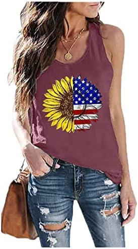 Flag Day Tank Top Shirts for Women Funny Graphic Sleeveless Tops American Flag Star Striped Shirt Outdoor Vest, Size Large