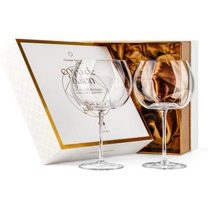 GLASSIQUE CADEAU Large 25 Oz Cocktail Glasses | Set of 2 | Big Crystal Balloon Goblets for Gin and Tonic, Sangria, Aperol Spritz, Limoncello Spritz, Hugo | Elegant Long Stemmed Glassware