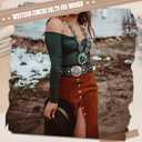 XZQTIVE Western PU Leather Belts for Woman Concho Cowgirl Cowboy Disc Belt for Ladies Wide Boho Country Waist Belts for Dress (Black)