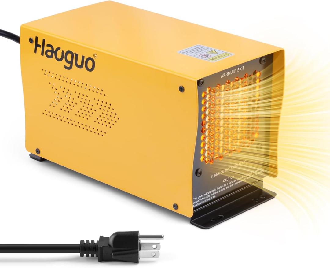 Boat Engine Compartment Heater, Haoguo 500W Self-Regulating PTC Bilge Heater (40F ON/50F OFF) with Waterproof Fan, Prevents Pump & Engine Damage, Ideal for Winter Storage, Yellow