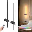 NIORSUN 24 Inch Battery Operated Wall Sconce Set of 2,Black Minimalist Rechargeable LED Wall Lights with Remote, 10 Colors Dimmable Wireless Wall Lamp for Living Room Bedroom Hallway