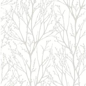 NuWallpaper NU2394 Treetops Peel Stick Wallpaper, White & Off-White