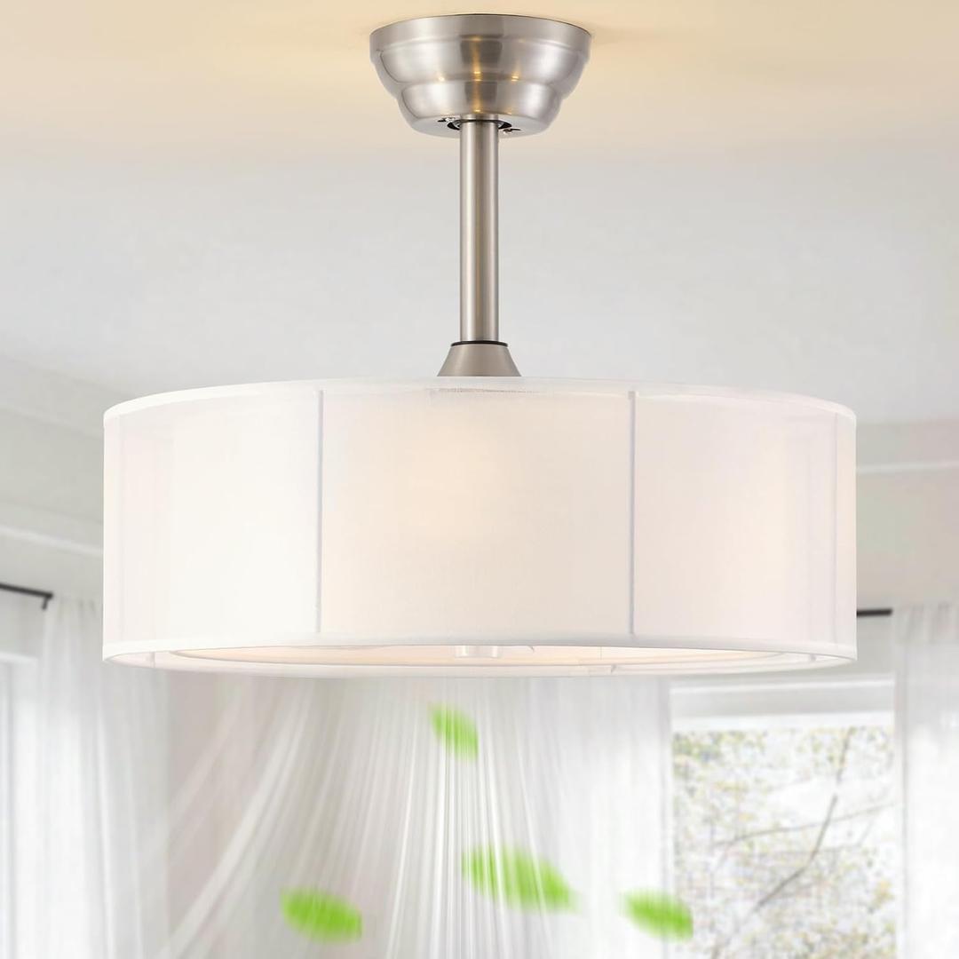 20" Caged Fandelier Ceiling Fans with Lights, Silver Boho Chandelier Ceiling Fan with Light Remote Control with 6 Speeds for Bedroom, Living Room, Nursery