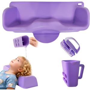Silicone Portable Hair Washing Station for Kids,Toddlers and Elderly,Shampoo Basin/Bathtub Shampoo Buddy, Attached Shampoo Brush and Bath Rinse Cup,Neck Support Shampoo Bowl for Sink at Home (Purple)