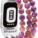 C&L Accessories Compatible with Fitbit Charge 6/5 Natural Gemstone Beaded Handmade Adjustable Bracelet Replacement Band for Women