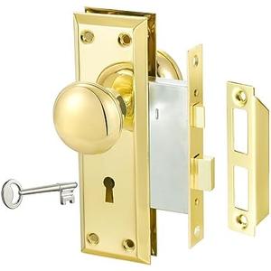 newliplace Mortise Lock Set for Interior Door, Antique Door Knobs Polished Gold Door Knob with Lock and Key, Vintage Mortise Keyed Lock Set