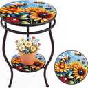 Outdoor Side Table Round with Storage Weather Resistant Easy Clean, 15 x 18.1 inches