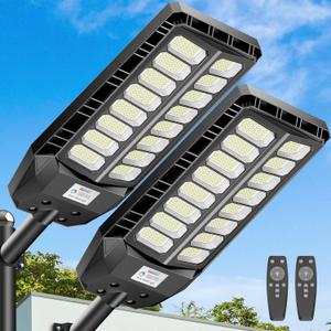 Solar Lights Outdoor 8000W, Solar Street Lights Outdoor IP67 Waterproof, 480 LED Security Flood Light 7000K Street Light 300000LM with Motion Sensor & Dusk to Dawn for Pathway & Yard, 2 Pack