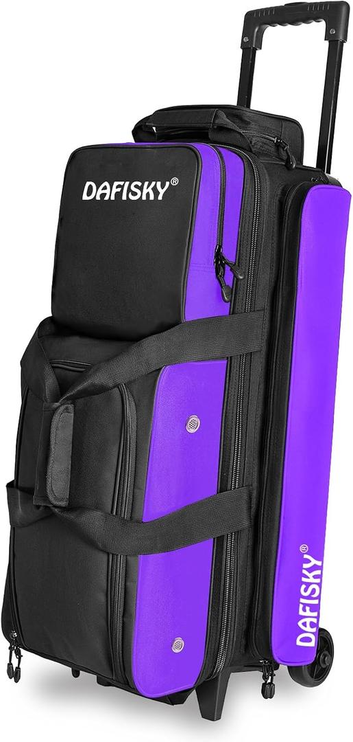 DAFISKY 3 Ball Bowling Bags with Wheels, Roller Bowling Bag with Multiple Pockets Retractable Handle Extends to 38