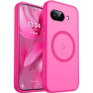 CANSHN Magnetic Compatible with Google Pixel 9a Case(6.3 Inch), Upgraded [Full Camera Protection] [Compatible with Magsafe] [Translucent Matte] Shockproof Protective Phone Case Cover,Hot Pink