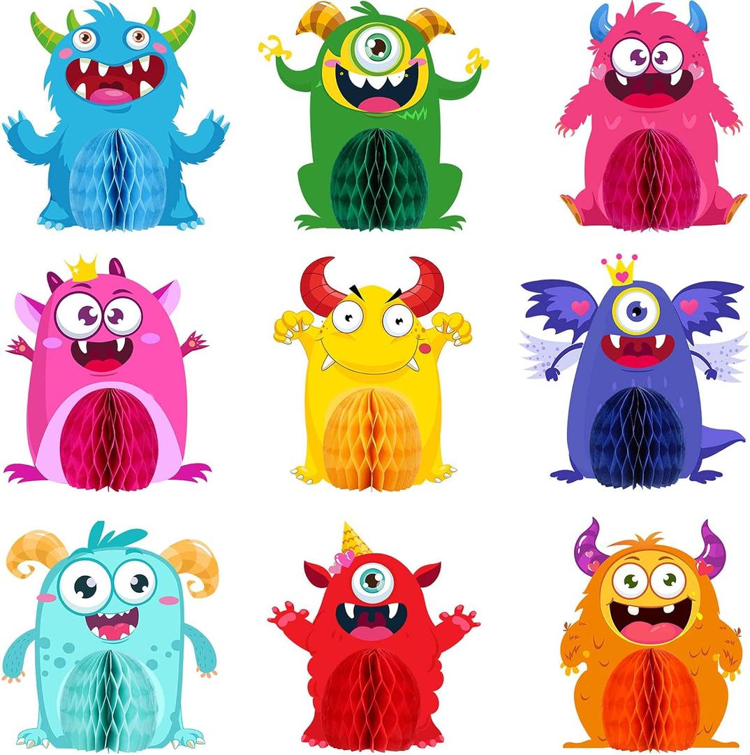 9 Sets Monster Honeycomb Centerpieces Little Monster Birthday Party Table Decorations Monsters Themed Birthday Party Supplies Baby Shower Favors Table Toppers Decor for Kids