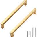Redunest Cabinet Pulls Gold Cabinet Handles Square Drawer Pulls, 2 Pack 7-1/2 Inch Stainless Steel Kitchen Door Cupboard Cabinet Handles, Drawer Hardware Handles, 192mm Hole Centers