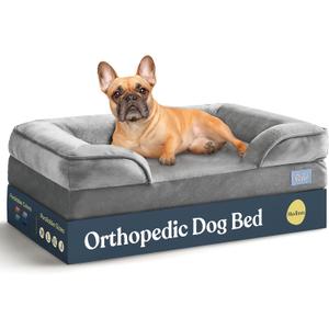 Orthopedic Sofa Dog Bed - Ultra Comfortable Dog Beds for Medium Dogs - Breathable & Waterproof Pet Bed- Egg Foam Sofa Bed with Extra Head and Neck Support - Removable Washable Cover & Nonslip Bottom. (Gray)