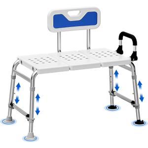 Extended Bath Tub Transfer Shower Bench for Inside Shower Bathtub to Sit On Chair Bathtubs Safety Seating Stool for Adults Handicap Seniors Elderly Disabled with Back Arms Bathroom Shower Stall