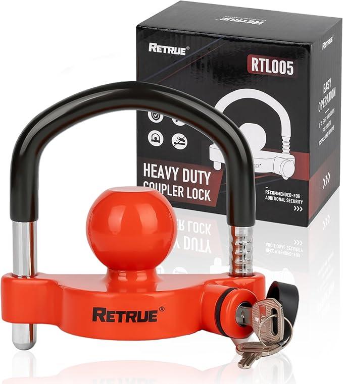 RETRUE Universal Trailer Ball Lock Hitch Coupler Locks Fits 1-7/8 Inch, 2 Inch, 2-5/16 Inch Couplers Adjustable Security with Weatherproof Cover and Cap, Black