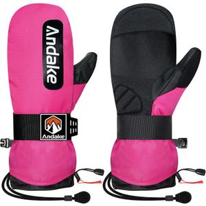 Andake Winter Ski Mittens for Men Women&Teenager,Waterproof & Insulated Snow Gloves, Warm Cold Weather Mittens,Professional Snowboard Mittens for Skiing, Snowboarding,Winter Sports (X-Small, Pink)