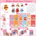 28 Pack Valentiens Day Gifts for Kids School Valentines Day Cards with Mini Plush Bear Keychain Toys, Valentines for Kids Classroom Valentines for Class Exchange Gifts Party Favors for Boys Girls