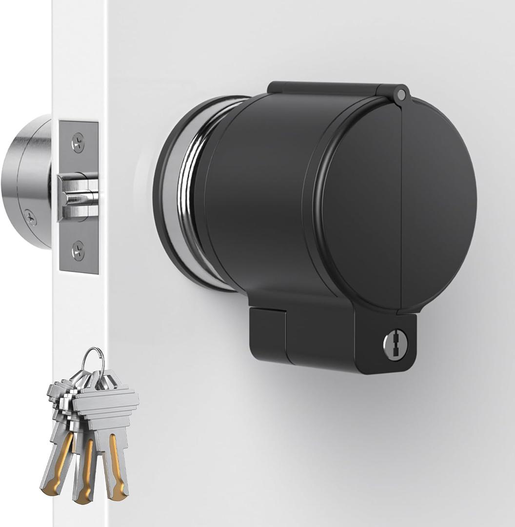 AST Door Knob Lockout Device with 3 Keys, Childproof Door Knob Covers, Lock Out to Smart Doorknob. Safety Cover for Faucet, Valve, Spigot. Prevent Access to Keyhole, Matte Black with Brass Keys