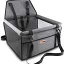 Petbobi Pet Reinforce Car Booster Seat for Dog Portable and Breathable car Booster seat with Seat Belt Dog Carrier Safety car seat for Travel, with Clip on Leash with PVC Tube (Cationic Fabric Grey) 15.8"L x 13.4"W x 9.8"H